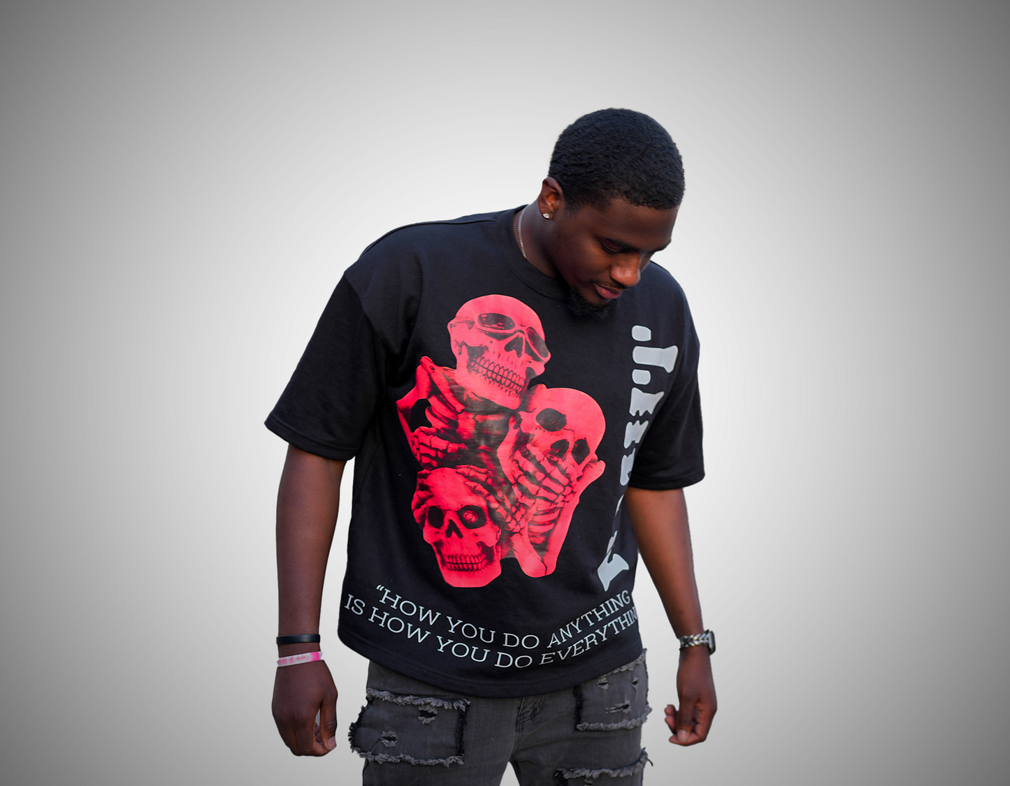 Red Skull Oversized Cut Sleeve Sweat shirt